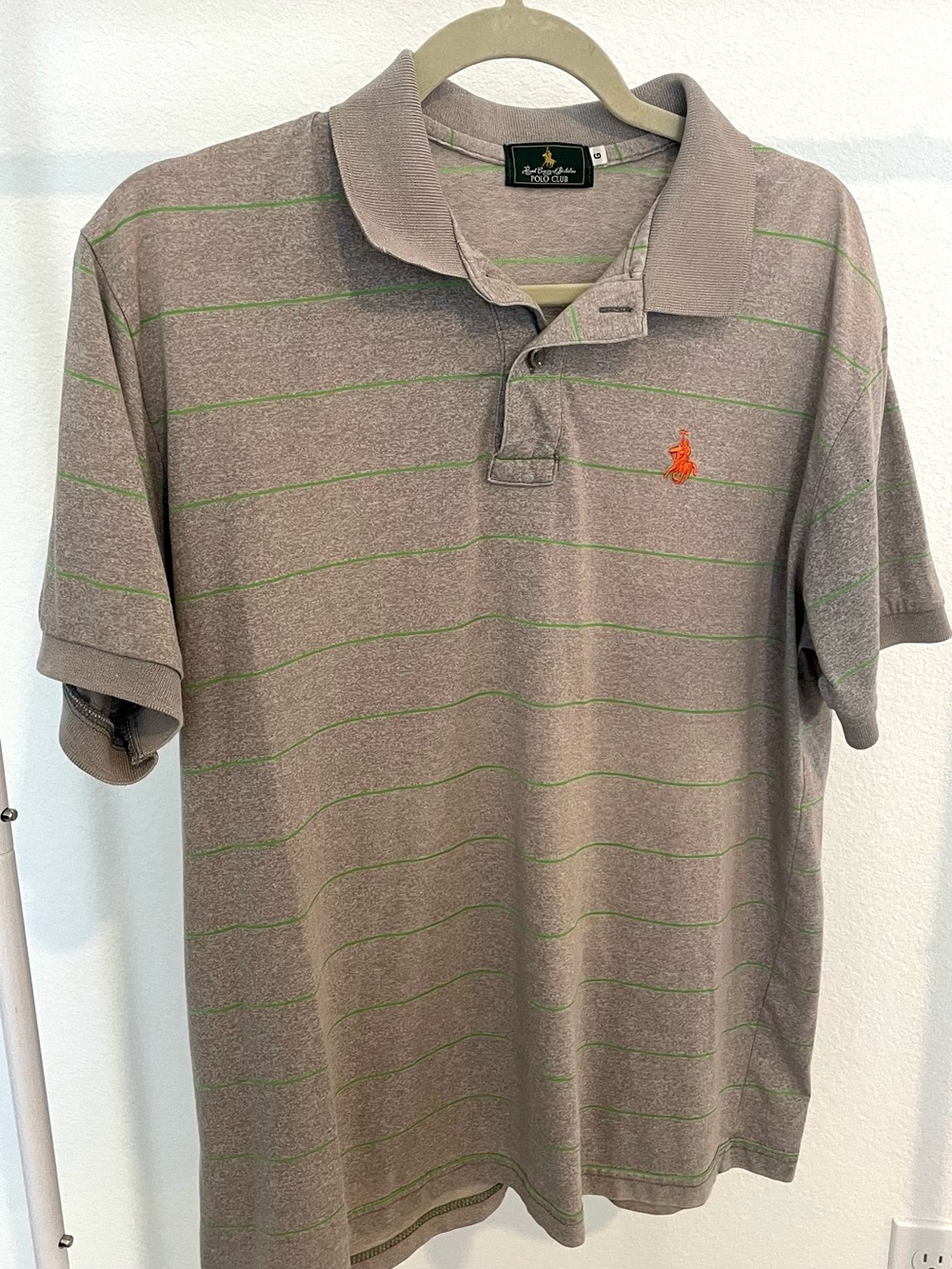 U.S. Polo Assn. Taupe Polo with Lime Stripe and Orange Logo